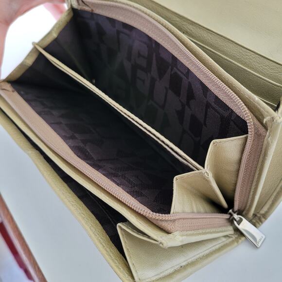 Furla Wallet Large Gathered Soft Geniue Leather Italian Gold Champagne Envelope - Picture 7 of 12